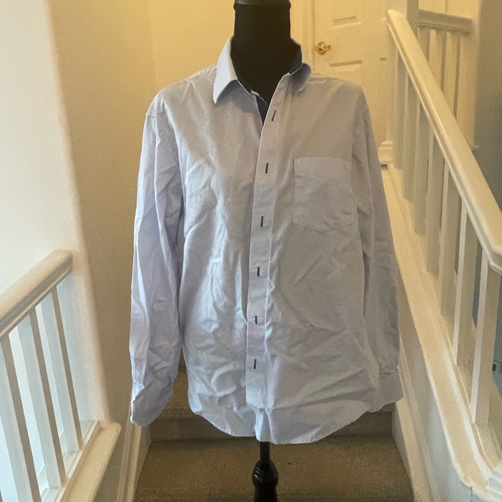 Tasso Elba Menâs Blue Striped Dress Shirt Large 16-16.5